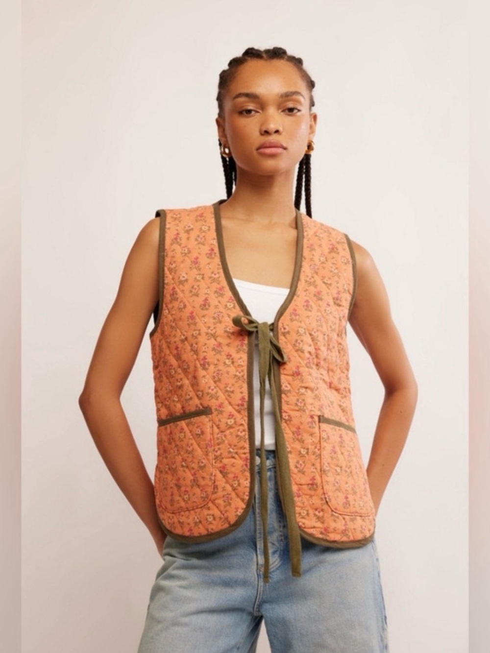 Free People Claudine Quilted Vest in Candied Melon Combo Print